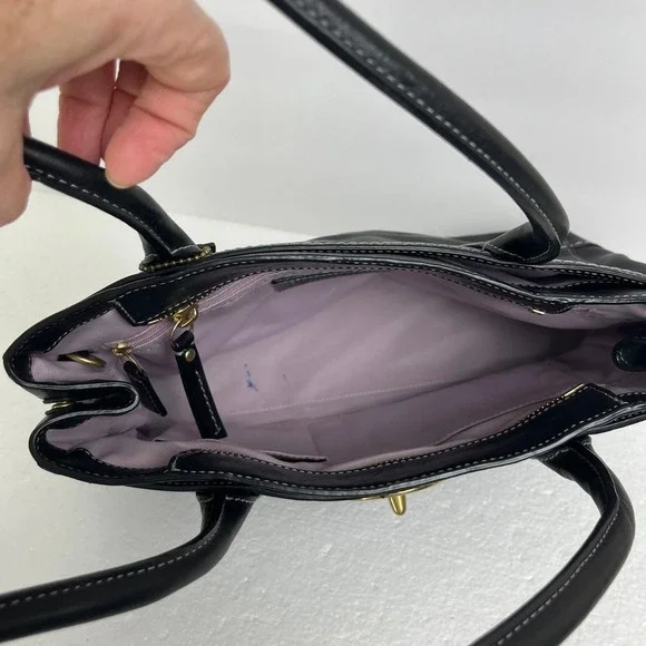 Coach Black Glove Leather Turnlock Satchel Tote Gold Hardware Classic Work Bag - Picture 5 of 10